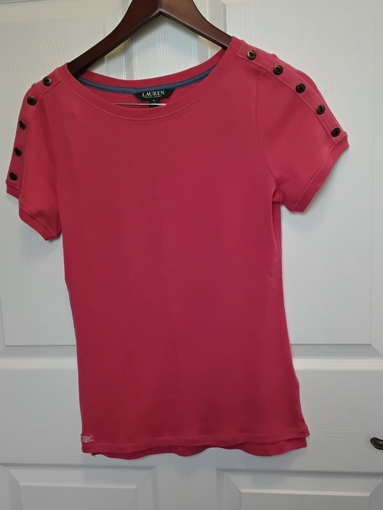 Ralph Lauren Tops - Ralph Lauren Pink Short Sleeve Button-Shoulder Tee Size M